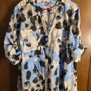 Calvin Klein 2XL Blue and Black Abstract Print Blouse